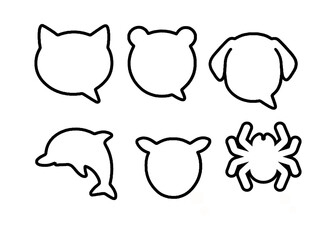 Black and white Animal Face Word Bubbles and Emoticon Set – Cat, Bear, Dog, Dolphin, Deer – Transparent Background
