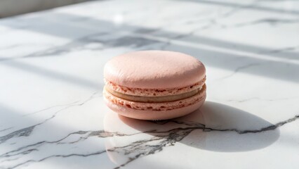 Pink macaron dessert french pastry on marble background sweet treat bakery confectionery gourmet food photography