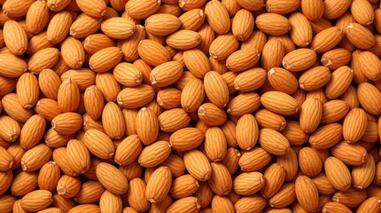 A close up shot showing a large pile of almonds filling the entire frame in a detailed view