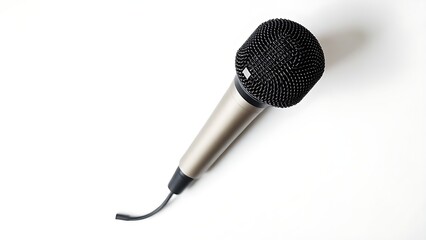 Dynamic microphone isolated on white background in a professional studio setup.