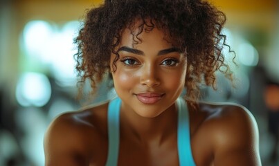 Young African American woman keeping fit cycling at a fun gym spinning class, symbolizing the joy of fitness and the importance of staying active in an inclusive, diverse setting, Generative AI