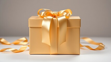 Luxurious gift box with satin ribbon and golden accents, presented in a studio setup.
