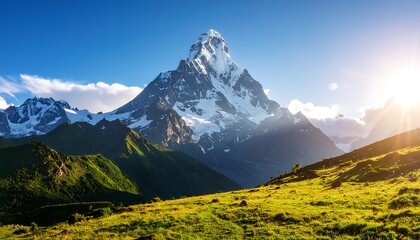 Majestic mountain peak bathed in sunlight