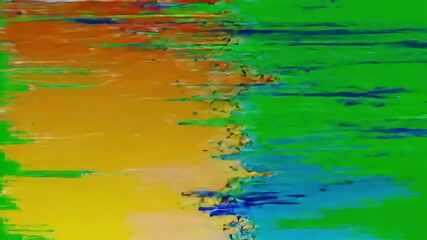 Abstract digital artwork featuring a vibrant gradient of colors, with pixelated and distorted textures creating a glitch effect. - Powered by Adobe