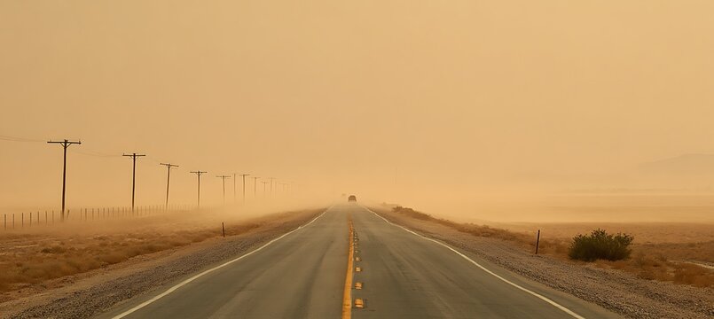 Scorching afternoon sun blurs distant highway in intense heat distortion