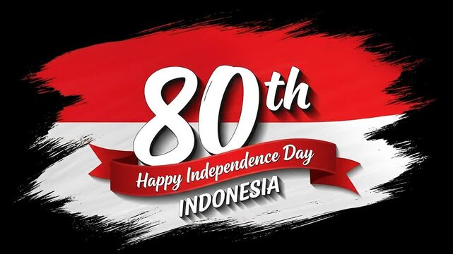 Festive greeting banner for the 80th Independence Day of Indonesia. The national flag is rendered with a dynamic paint brush effect for national celebrations.