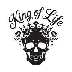 King of Life skull with crown and floral elements
