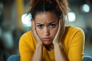 Female worker in a manufacturing facility feeling vulnerable and intimidated by her superior manager, facing inappropriate behavior in the workplace. Highlighting the importance, Generative AI