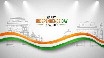 Happy Independence Day India Celebratory Banner with Indian Landmarks and National Flag in a Festive Design | 15th August Celebration