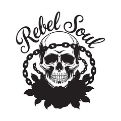 Obraz premium Rebel Soul Skull with Chain and Roses Illustration