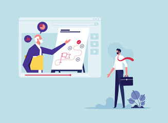 Business or financial consultation concept, advisor or expertise, online presentation or conference call, strategy and analysis, advisor or expertise from laptop monitor giving some advice with analys