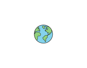Fototapeta premium Stylized cartoon planet Earth illustration with green continents and blue oceans featuring a bold black outline.