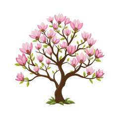 Obraz premium Magnolia Tree Vector – Detailed Silhouette Illustration of a Magnolia Tree Isolated on White Background