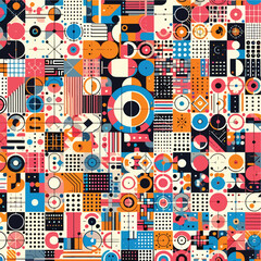Obraz premium seamless retro pattern with colorful circles geometric shapes