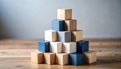 Stacked wooden blocks forming a multicolor pyramid.