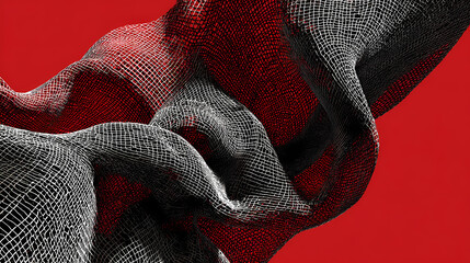 Organic grid unraveling into negative space, aerial composition, usable for dramatic branding visuals. Illustration