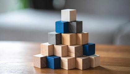 Stacked wooden blocks forming a multicolor pyramid.