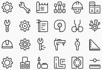 Engineering tools and equipment icons gear wrench
