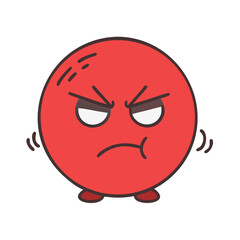 Expressing fierce frustration: A red round character glares intensely, conveying a sense of annoyance and strong negative emotions.
