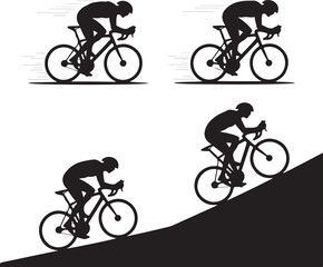Obraz premium Cyclist Silhouette Vector Set Road Bike Rider Poses in Action and Motion