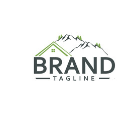 real estate logo.Mountain Real Estate Logo with Nature and Home Concept
