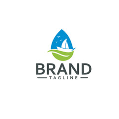 Vector ship and leaf logo combination. Eco Travel Logo with Sailing Boat and Nature Concept

