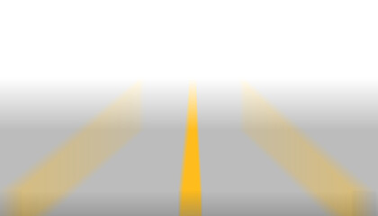 Une route en premier plan gris avec bandes jaunes sur fond transparent.