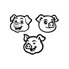 cute pig cartoon outline