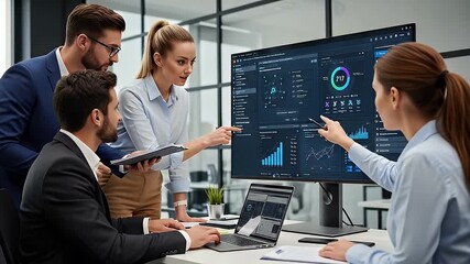 Business team analyzing data - Powered by Adobe