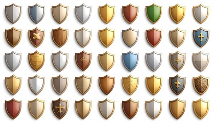 Collection of thirty-six heraldic shields, various materials and colors