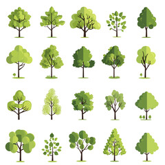 Fototapeta premium Big set of various green trees. Tree icons set in a modern flat style. Vector illustration