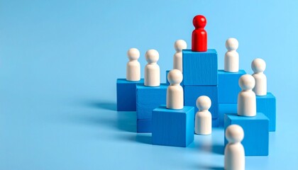 Leadership hierarchy with standout red figure atop tiered blue blocks