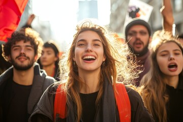 Group of people protesting on the streets, striking and demonstrating for social causes, illustrating activism and the pursuit of justice, Generative AI