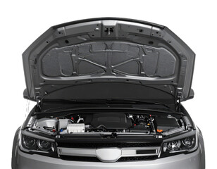 open car hood showing engine bay on white background png