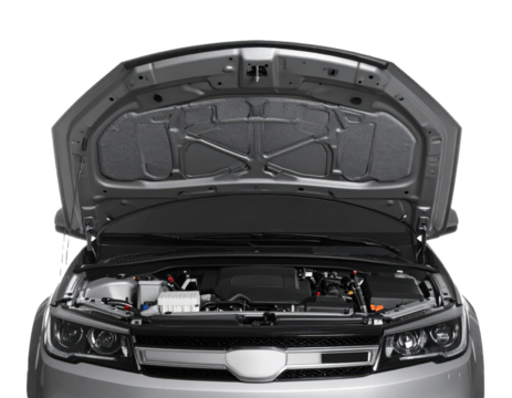 open car hood showing engine bay on white background png
