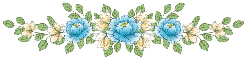 green leaves and blue flowers divider