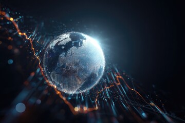 Globe surrounded by data streams