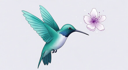 Obraz premium Elegant hummingbird illustration with delicate flower accents and subtle color palette
