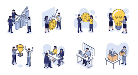 Illustrating diverse business concepts and teamwork dynamics in modern workplaces