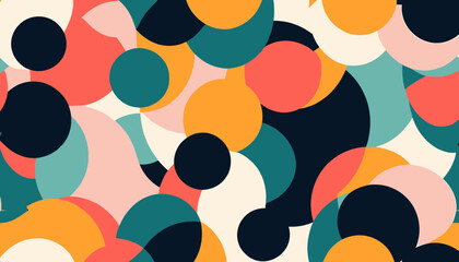 Abstract Vector SVG Background with Overlapping Circles in Retro Style with Teal Orange Pink and Black Colors