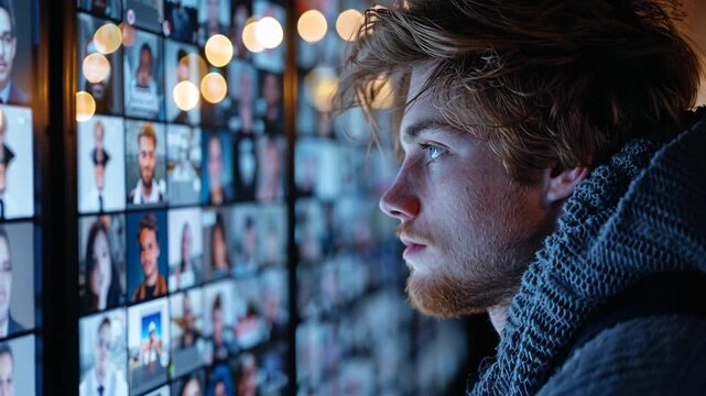 selective focus individual exploring dating app profiles, reading descriptions and viewing pictures