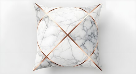 Faux Marble Pillow Cover with Rose Gold Geometric Lines for Modern Interiors