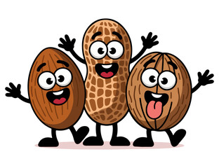 comic cartoon characters of nuts set drawing vector illustration.
