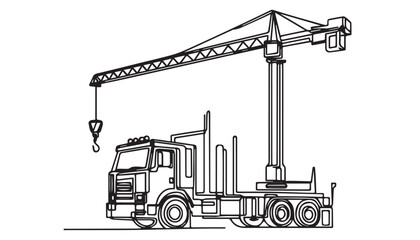Continuous one single minimal line drawing construction truck