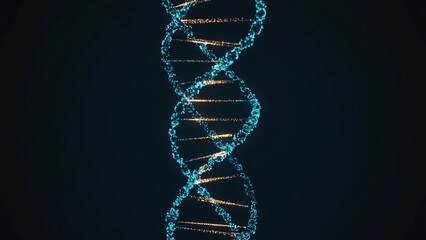 Digital rendering of a vertically spinning DNA strand with glowing electric sparks visualizes genetic engineering, biomedical research, and next-generation DNA manipulation for healthcare technology.
