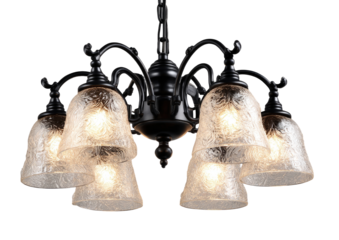 Black chandelier with frosted glass shades