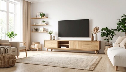 Modern TV cabinet design in minimalist living room interior