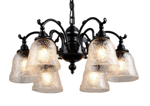 Black chandelier with frosted glass shades