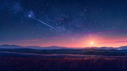 Fototapeta premium Mesmerizing Meteor Shower over Tranquil Landscape