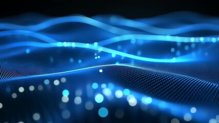 Abstract digital blue wave motion background with futuristic particle flow - Powered by Adobe